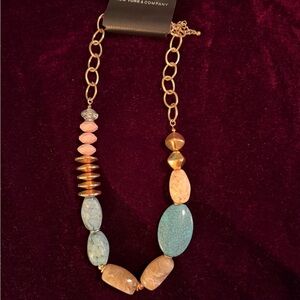 New York & Company Gold and Blue Beaded Necklace